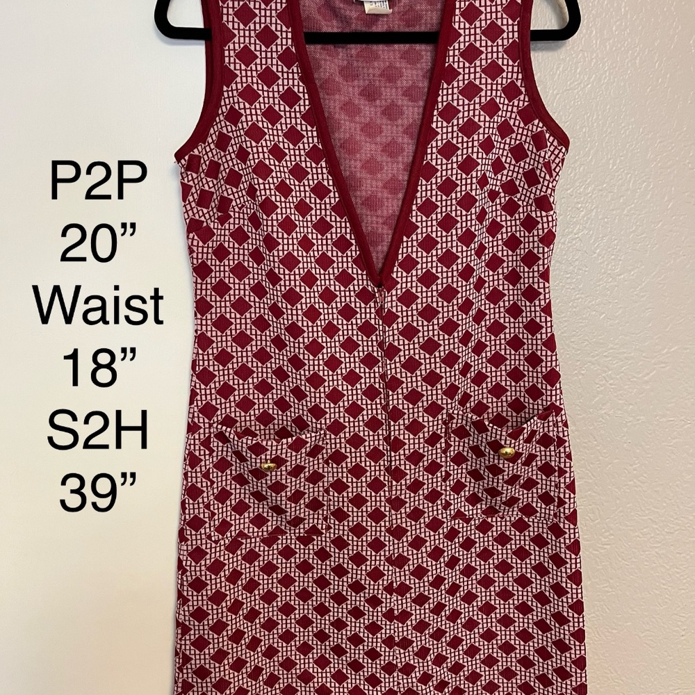 SOLD Vintage 1960s Red & White Diamond Pattern Mini Dress with Pockets - Picture 9 of 10